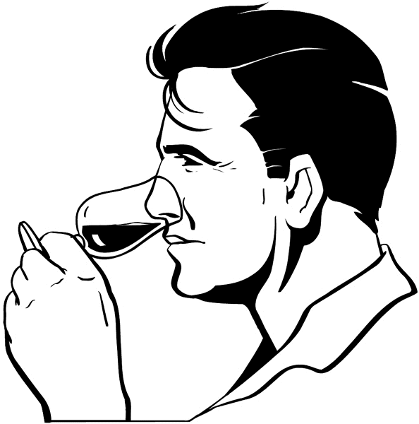 Man sniffing wine vinyl sticker. Customize on line. Restaurants Bars Hotels 079-0303