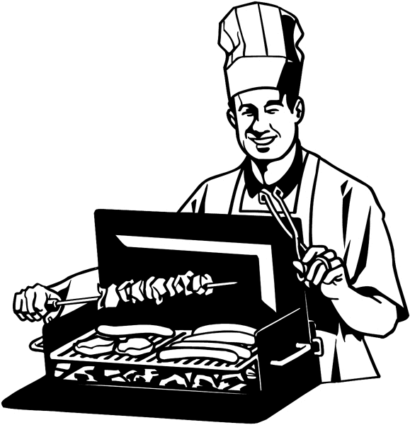 Chef with shish ka bob vinyl sticker. Customize on line. Restaurants Bars Hotels 079-0325