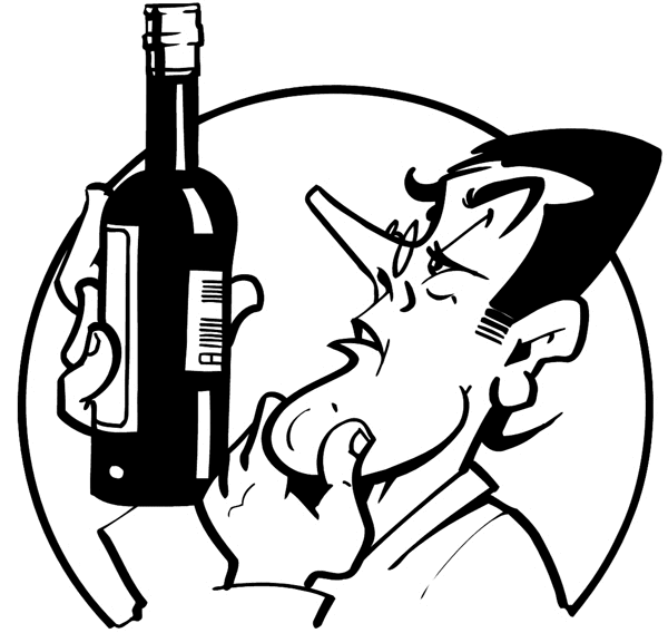 Man looking at wine label vinyl sticker. Customize on line. Sales and Shopping 084-0165