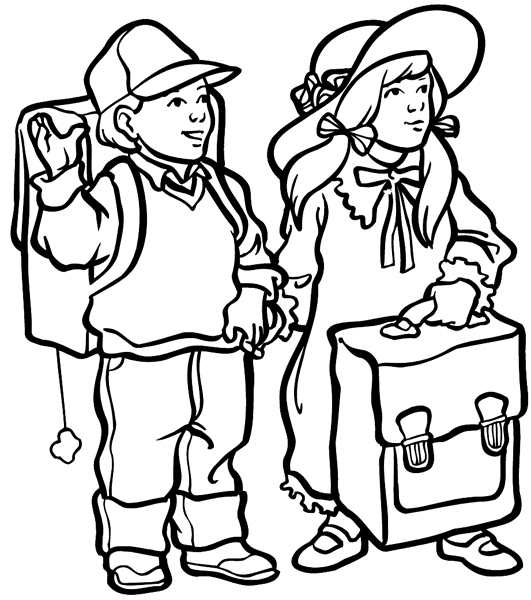 Country boy and girl headed for school vinyl sticker. Customize on line. Schools and Teaching 080-0181