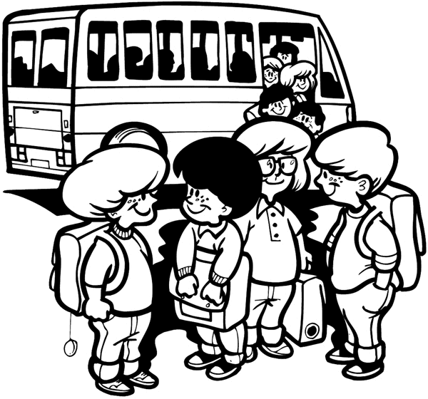 Children getting off bus vinyl sticker. Customize on line. Schools and Teaching 080-0207
