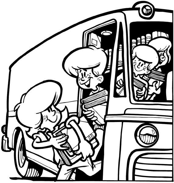 Kids getting off bookmobile vinyl sticker. Customize on line. Schools and Teaching 080-0216