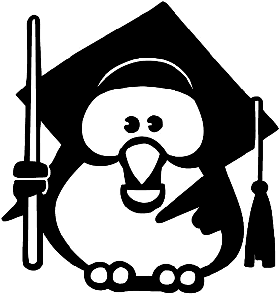 Owl in grad's hat vinyl sticker. Customize on line. Schools and Teaching 080-0233