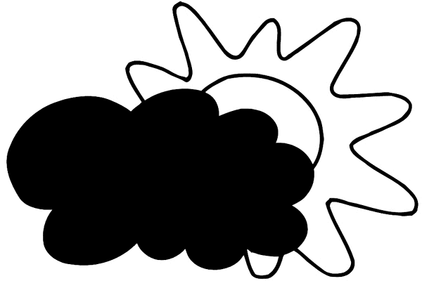 Black cloud moving across sun vinyl sticker. Customize on line. Seasons and Sun Moon Stars 082-0232