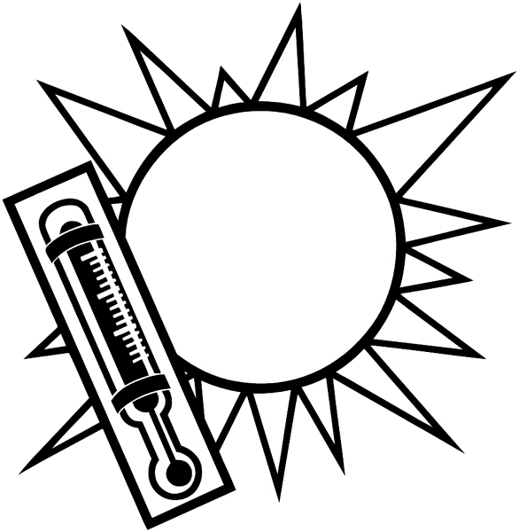 Sunshine and thermometer vinyl sticker. Customize on line. Seasons and Sun Moon Stars 082-0237