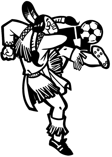 Indian brave playing soccer vinyl sticker. Customize on line. Sports 085-0941
