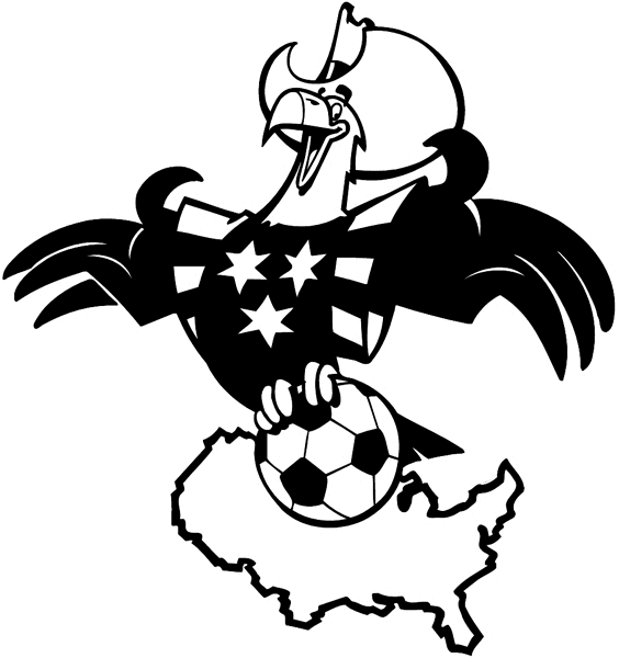 Eagle riding a soccer ball vinyl sticker. Customize on line. Sports 085-0949