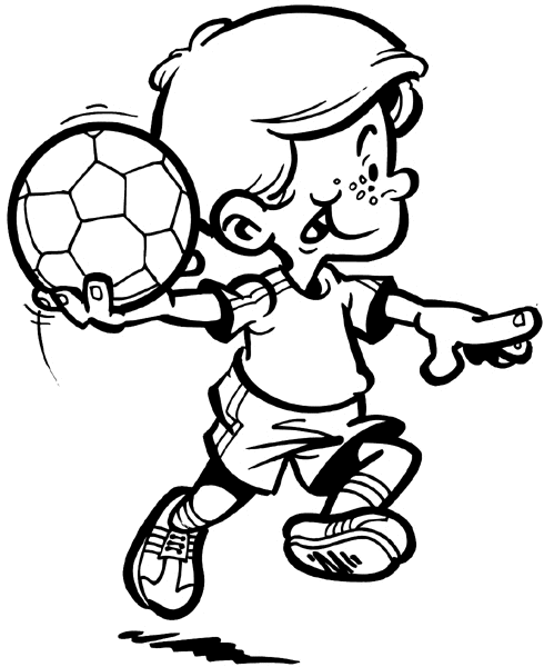 Boy with soccer ball vinyl sticker. Customize on line. Sports 085-1096