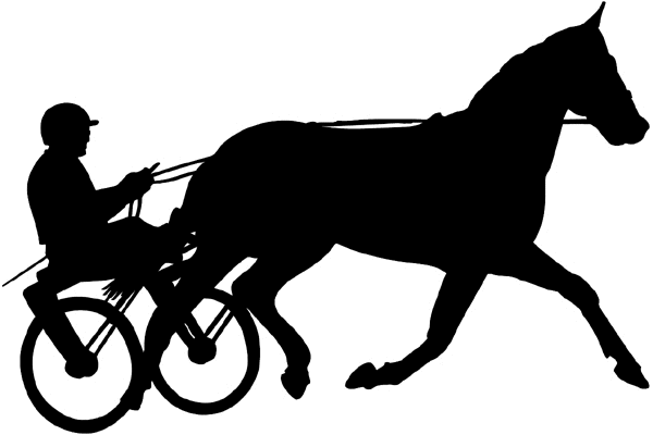 Harness racing horse and rider silhouette vinyl sticker. Customize on line. Sports 085-1236