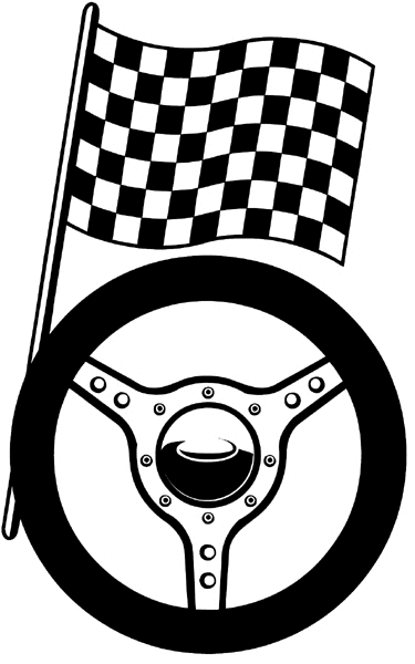 Checkered flag and steering wheel vinyl decal. Customize on line. Sports 085-1269