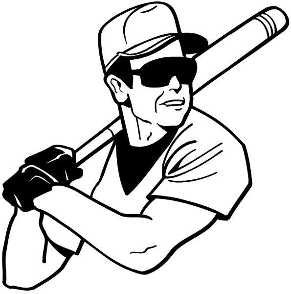 Man with sunglasses at bat vinyl sticker. Customize on line. Sports 085-1408