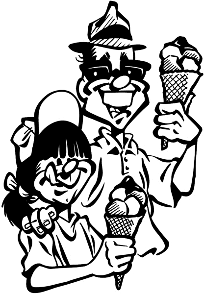 Man and child with ice cream cones vinyl sticker. Customize on line. Summer 088-0208