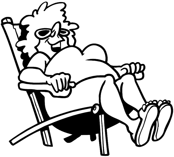 Chubby lady in beach chair vinyl sticker. Customize on line. Summer 088-0302
