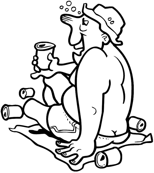 Man on beach towel drinking beer vinyl sticker. Customize on line. Summer 088-0316