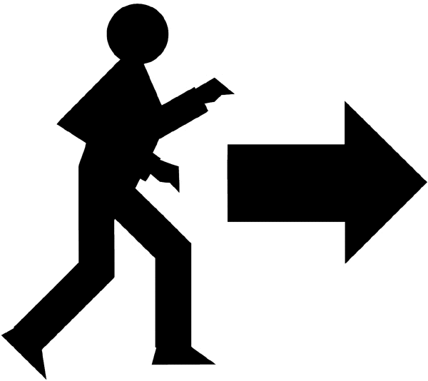 Man walking plus an arrow  symbol vinyl sticker. Customize on line. Symbols and Pictograms 090-0230