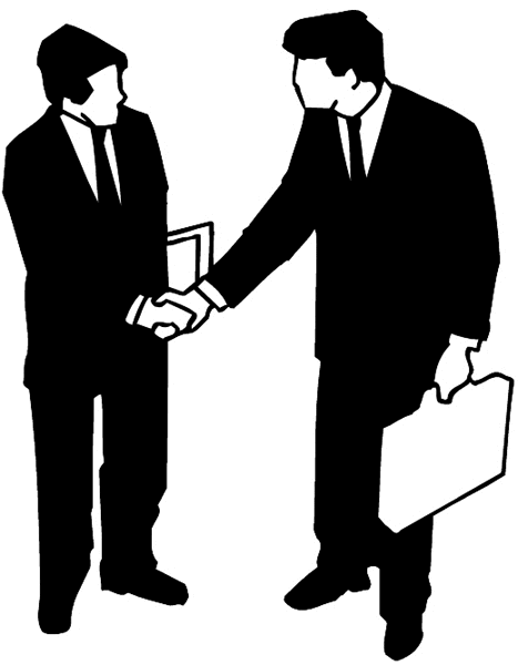 Businessmen shaking hands vinyl sticker. Customize on line. Trade Market Industry 056-0108