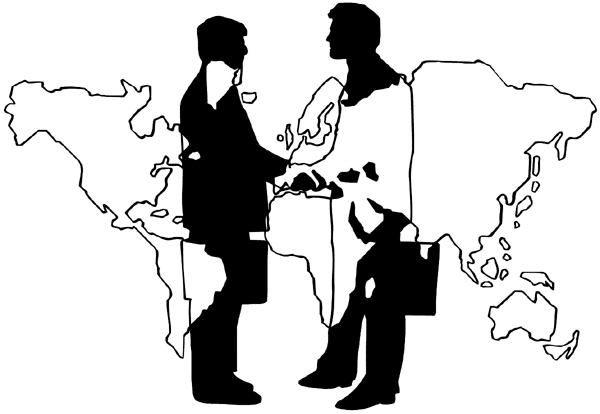 Global businessmen shaking hands vinyl sticker. Customize on line. Trade Market Industry 056-0112