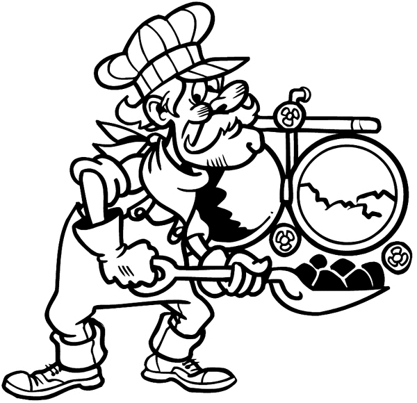 Engineer shoveling coal vinyl decal. Customize on line. Trains 096-0056