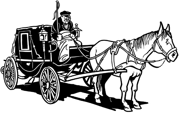 Vintage carriage and horse and driver vinyl sticker. Customize on line. Transport and Postal 075-0058