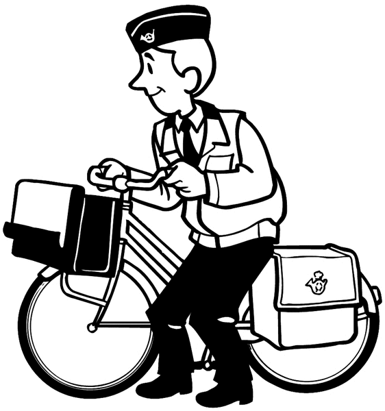 Messenger on bicycle vinyl sticker. Customize on line. Transport and Postal 075-0074