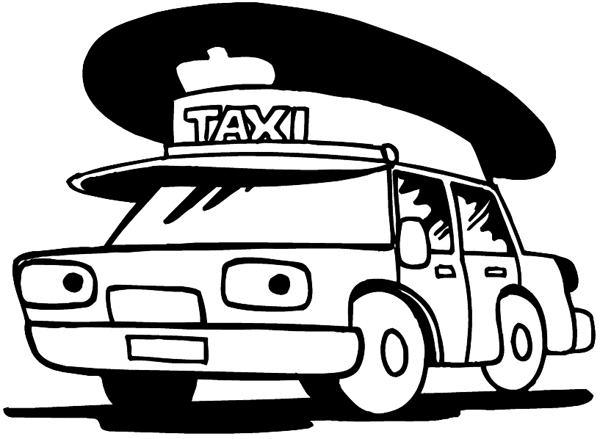 Taxi wearing a cap vinyl sticker. Customize on line. Transport and Postal 075-0081