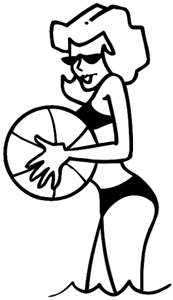 Bikini clad lady with beach ball vinyl sticker. Customize on line. Vacations Trips Attractions 051-0302