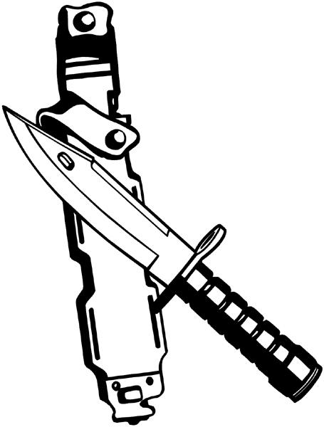 Hunting knife and sheath vinyl sticker. Customize on line. Wars and Terrorism 097-0156
