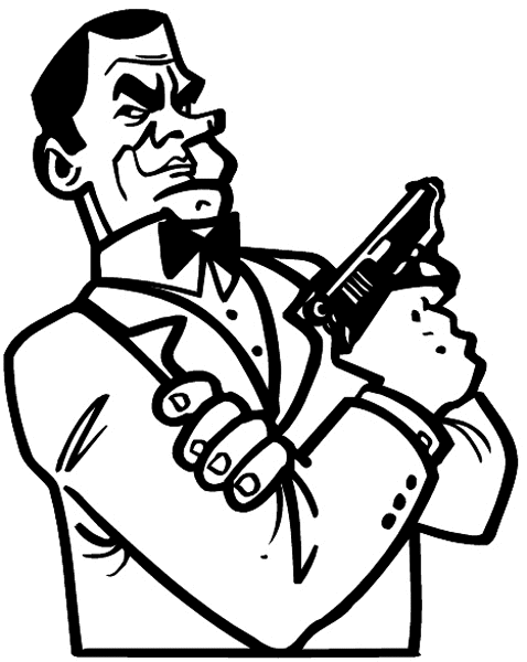 Evil looking man holding a gun vinyl sticker. Customize on line. Wars and Terrorism 097-0215