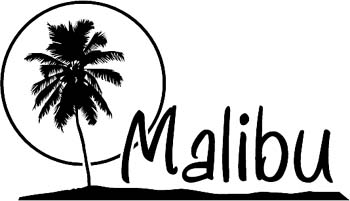 'Malibu' boat lettering vinyl decal customized on line. GA01V116