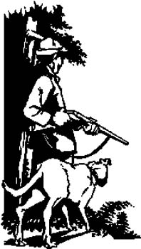 82 - Hunter with rifle and dog vinyl decal. Customize on line.
