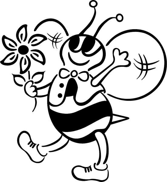 Toon Bee holding a flower vinyl sticker. Customize on line. animals101 bee decal