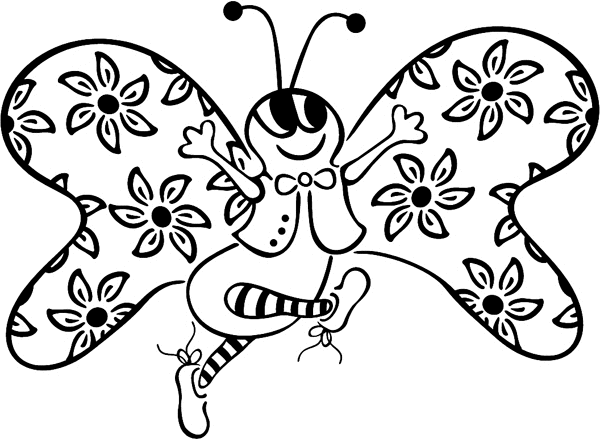 Dancing toon butterfly vinyl sticker. Customize on line. animals103 butterfly vinyl decal