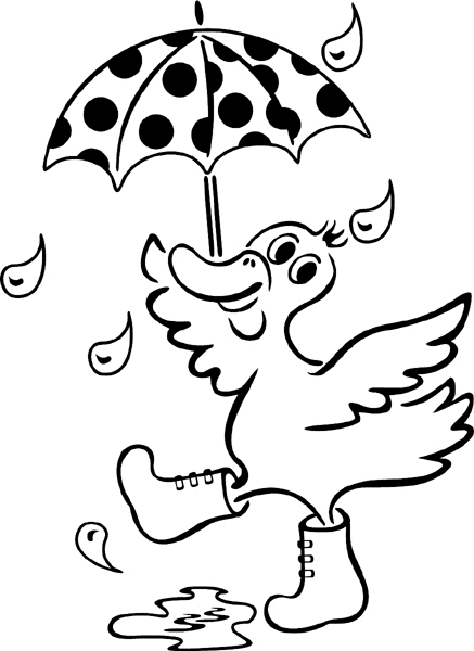 Duck with umbrella dancing in rain vinyl decal. Customize on line. animals109 