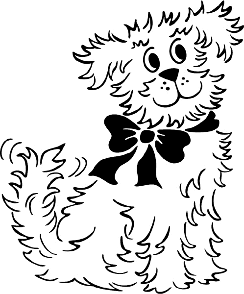 Fluffy Dog wearing ribbon vinyl sticker. Customize on line. animals122 