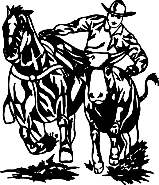 Cowboy Bull-dogger vinyl action sticker. Customize on line. cowboy_up034 