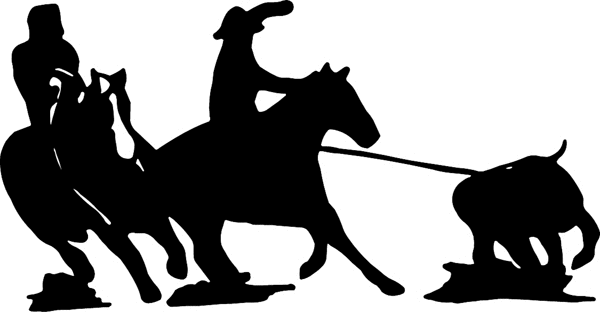 Team Roping silhouette vinyl sticker. Customize on line. cowboy_up037 cowboy roping cows sticker