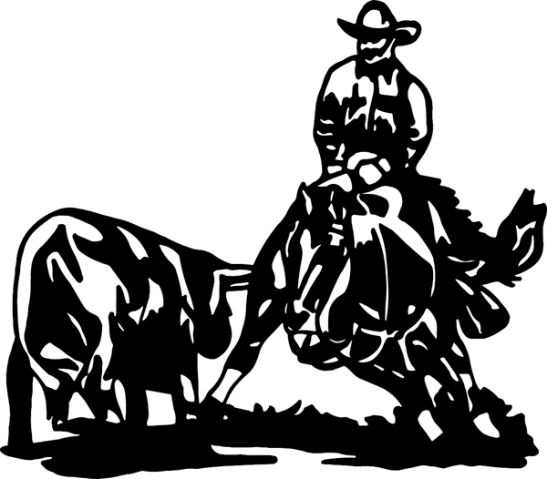 Working Horse Cowboy and steer vinyl sticker. Personalize on line. cowboy_up043 rodeo