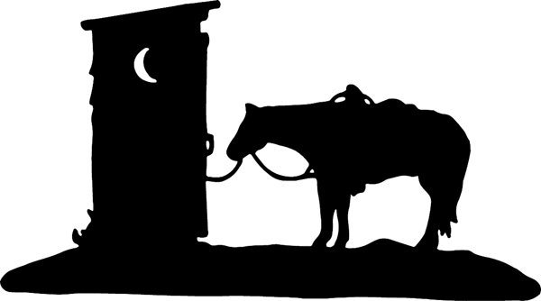 cowboy_up057  Horse tied to outhouse silhouette vinyl sticker. Customize on line. 