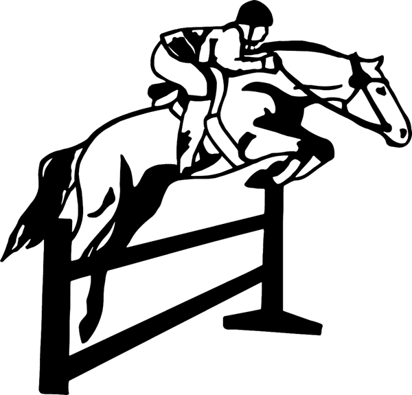 Jockey and horse hurdle jumping vinyl decal. Customize on line. cowboy_up067 
