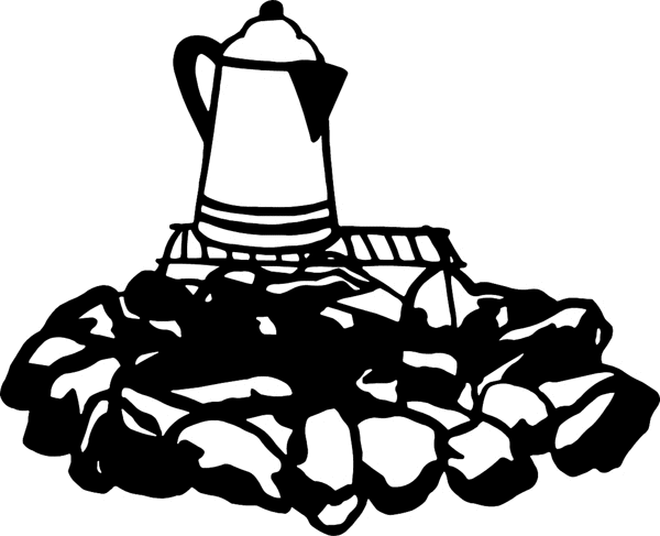 Coffeepot and Campfire vinyl decal. Customize on line. cowboy_up077