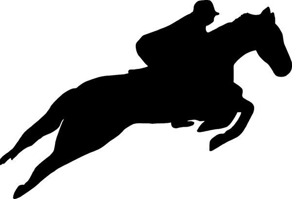 Racehorse and rider jumping silhouette vinyl decal. Customize on line. cowboy_up085 