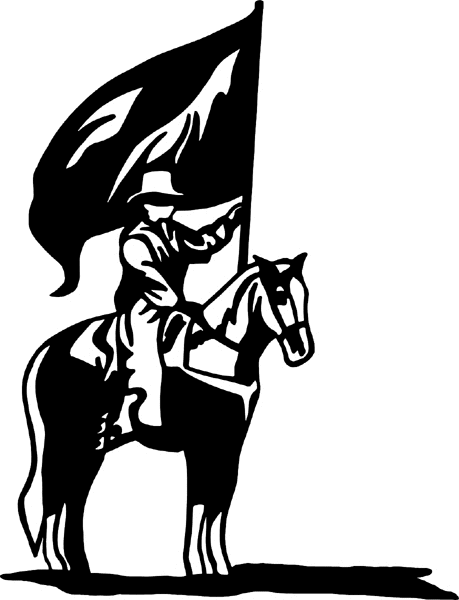 cowboy_up090 Cowboy on Parade Horse holding flag vinyl decal. Customize on line. 