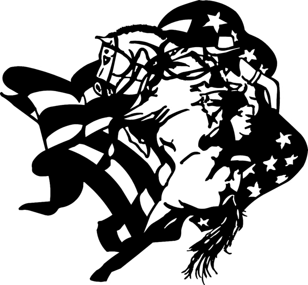 cowboy_up099   Rodeo horse and cowboy with flag collage vinyl sticker. Customize on line. 