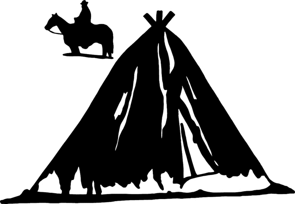 Cowboy and Tepee silhouette vinyl sticker. Personalize on line. cowboy_up126- teepee decal