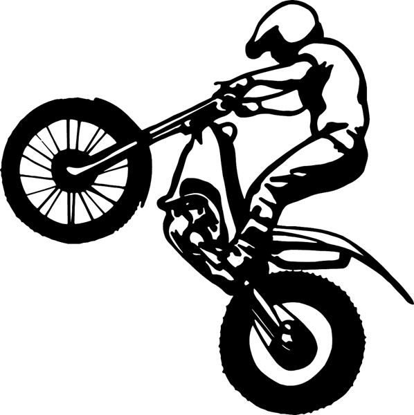 Dirt Bike Rider popping a wheelie vinyl sticker. Customize on line. motorcycleM015-dirt bike trick decal