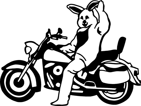 motorcycleM019 - Bunny riding motorcycle vinyl decal. Customize on line. 