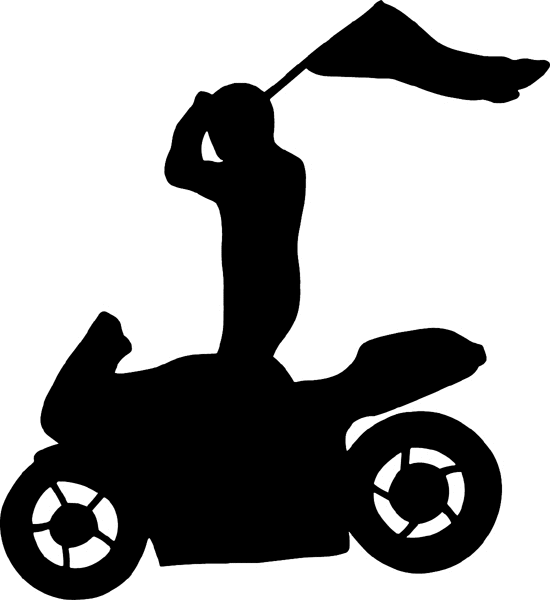 Motorcycle and Rider carrying flag silhouette vinyl sticker. Customize on line. motorcycleM030-