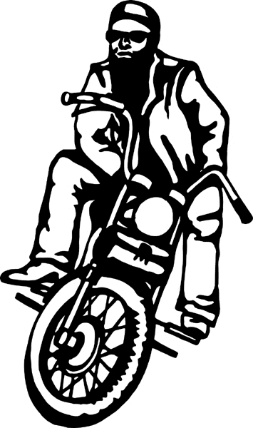 motorcycleM033-   Motorcyle and Rider parked vinyl sticker. Customize on line. decal