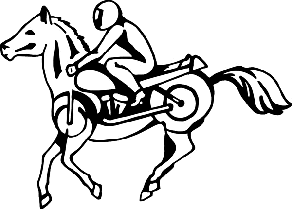 Toon horse-motorcycle and rider vinyl decal. Customize on line. motorcycleM099 
