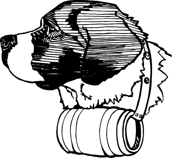 Saint Bernard Head with Keg around neck vinyl sticker. Customize on line. pets0123 - vinyl dog decal